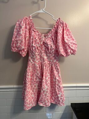 Sabo Skirt Pink Floral Puff Sleeve Mini Dress